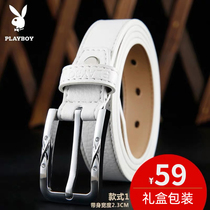 Playboy Lady white belt leather belt female fashion Joker jeans decorative belt female punch free