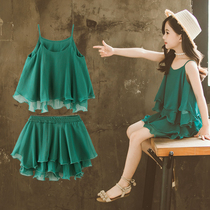 Korean girl dress summer 2022 new style Zhongda Tong Yangqi chiffon slip dress little girl princess skirt