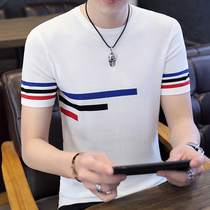 2020 new short sleeve t-shirt mens ice-silk half-sleeve tidal card summer slim fit hollowed-out and compassionate Korean version of the trend