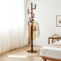 Solid wood coat rack floor hanger bedroom wooden clothes shelf living room single pole hanger household drying rack