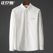 Fashion Classic Vertical Striped Square Collar Cotton Mens Shirt Long Sleeves Day Ensemble Casual Youth 100 lap mens clothing linings E