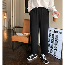 ALIN Custom big code Women in spring New Fat mm Loose Straight Cylinder Casual Pants Slim high waist open fork Western dress pants