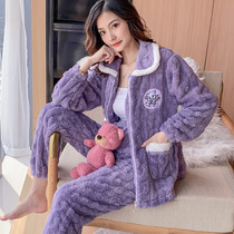 Coral velvet pajamas womens autumn and winter fat mm 200 jin plus size plus fat loose flannel 220 jin home clothes suit