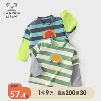 Rabbi Tree Boy Striped T-shirt 2022 Spring Autumn Dress New Baby Round Collar Undercoat Children Fake two blouses