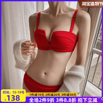 The year of life underwear Womens sense of gathering adjustment type rimless bra suit Wedding anti-sagging thickened milk