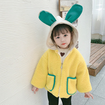 Korean female baby plus velvet winter coat 2021 new foreign style lamb hair Children girls winter cotton padded
