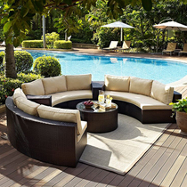 Round sofa rattan furniture Waterproof terrace Indoor balcony Living room Three-person garden rattan sofa combination Imitation rattan