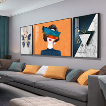 Living room decorative painting light luxury high-end sofa background wall mural modern simple crystal porcelain wall painting Hall triple hanging painting