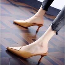 Simple temperament Baotou mid-heel pointed slippers womens sandals 2022 summer Korean version all-match commuter stiletto heels