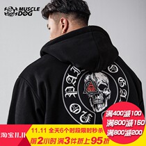 Muscle dog Tide brand skull print loose hooded zipper sweater fitness clothes sports casual coat men