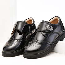 imo children's leather shoes suit black school performance leather shoes simple banquet velcro breathable host shoes