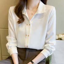 White Shirt Woman Long Sleeve Spring Autumn Double Row Button Design Sensation Small Crowd 2021 New Blouses Shirt Casual Snowspinning
