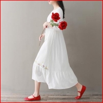 Word display vintage embroidery thin new a literary skirt spring and summer loose fairy 2020 impervious dress