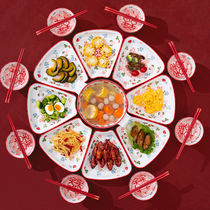 Newlywed Ceramic Bowl Reunion Platter Wedding Hot Pot Tableware Housewarming Bowl Dinner Plate Bowl Dowry Gift Set