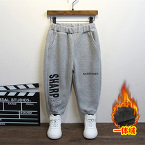 Boys plus velvet pants one-piece velvet padded sweatpants childrens gray pants baby autumn and winter thin velvet trousers