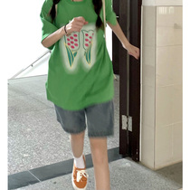 High-waisted denim shorts womens summer 2021 New 5-point pants straight loose high slim wide legs five-point pants