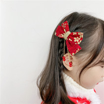2021 Childrens bow hairpin Girls baby Hanfu tassel streamers hair accessories Chinese style New Years eve hair ball headdress