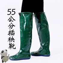 Over the knee long tube silicone work mens deep tube rain boots agricultural rain shoes under the field shoes and socks muddy water fishing rain pants simple