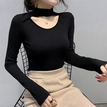 Large size semi-high neck base shirt womens 2020 autumn and Winter Western style halter neck open clavicle top Slim fit inside with long sleeve T-shirt