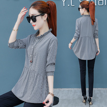 Loose plaid shirt Womens Spring 2021 new womens long sleeve shirt skirt skirt small Shirt Waist foreign style shirt