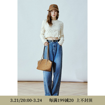 Deer & Fly Birds Retro Fake two-piece foot opening slit Colour jeans Long pants (moss wetlands) 4178