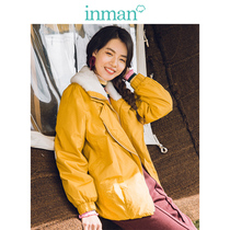 Inman cotton coat jacket womens winter new wool collar warm windproof yellow zipper quilted jacket coat short slim