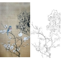 Gongbi painting white sketch background draft Plum blossom Chu Yanchun retro style flowers and birds hook line physical print draft size optional CY24