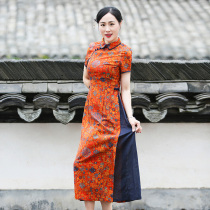 Junya Odei qipao Chinese wind dress Chinese style dress 2022 Summer new short sleeve disc buckle thin Chinese style womens clothes