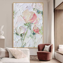 Hand-painted Oil Painting Peony Flower Restaurant Light Lavish Decoration Painting Xuanguan Vertical Version Mural Living Room Sofa Background Wall Hanging Painting