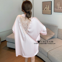 Japan gelato21 Summer sleeping dress Spice Girl Ice Silk Pure Color Sexy Long Lace Shirt Autumn Pyjamas