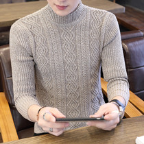2021 Mens semi-turtleneck sweater spring and autumn Korean version thickened sweater warm sweater sweater trend base shirt