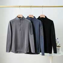 Bird outdoor stand collar semi-zip pull pull with fleece warmth quick-drying leisure sports solid color slim stretch sweatshirt men
