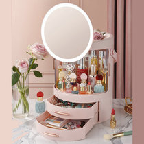 Light extravagant high-end desktop skincare color makeup storage case dust-proof large capacity comb dresser rotating shelf mirror