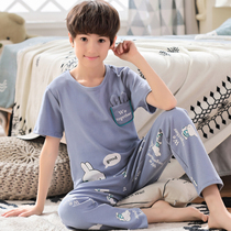 Child Pyjamas Boy Summer Pure Cotton Long Pants Short Sleeve Suit Summer Days Full Cotton CUHK Boys Home Clothing Thin