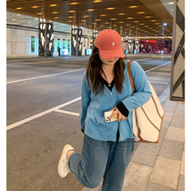 ALIN Custom Big Code Fat mm Loose Knit Cardiovert Hitch to wear 200 kilos Chunv collar fake two-knit weaters