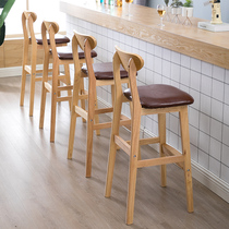 Solid Wood Bar Bench Chair High Footstool Bar Chair Modern Minima Backrest Bar Bench Front Desk Finish Silver High Chair Home