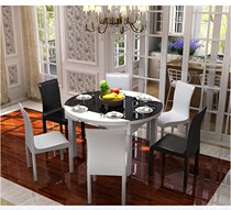 Modern simple tempered glass dining table for 6 people small apartment folding telescopic round dining table and chair Solid wood music from furniture
