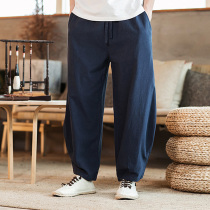 Mens bloomers thick legs cotton hemp Haren pants linen wide leg pants solid color fattening trousers fat hemp material