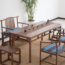 New Chinese tea room Zen solid wood simple tea table North American Black Walnut antique tea table and chair combination Old Elm tea table