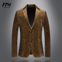 European Standing Autumn Winter Light Core Suede West Suit Mens Youth Han Edition Sashimi Trend Retro Casual Little Suit Jacket Man