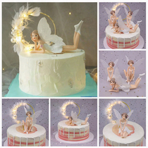 Net celebrity little fairy dancing ballet girl flower fairy cake decoration decoration angel feather baking plug-in