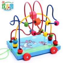 Baby wooden early education intelligence beaded beaded tow car Baby toy Childrens large puzzle toddler trailer