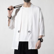 Seven-point sleeve sunscreen cloak mens lace Chinese style Hanfu ultra-thin windbreaker light coat cardigan robe and kimono