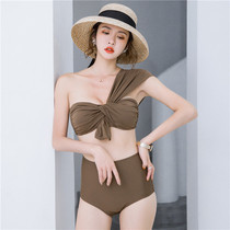 Hot spring swimming seaside sexy shoulder shoulder shoulder thin high belt chest pad split bikini swimsuit women