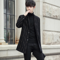 Autumn and winter mens long windbreaker Korean version of the trend casual woolen coat Tide brand wool coat mens handsome