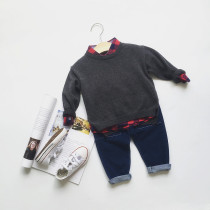 Paparazzi-male and female baby boy child pure colour set head thin sweater blouse blouse blouse