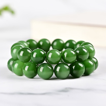 Xinjiang natural Hetian Jade Jasper jade cats eye spinach green bracelet mens and womens old Pit Ice bottom old bead transfer