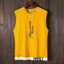 Ice silk mens cotton vest summer Tide brand sleeveless waistband wide shoulder T-shirt students wear personality trend chopping sleeve