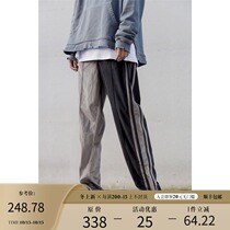 BONELESS 19AW velvet two-color stitching three-dimensional cut straight tube side zipper slit casual sweatpants