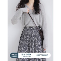 Fine points floating clouds long-sleeved V-neck light gray short retro gentle knitted cardigan jacket womens thin section